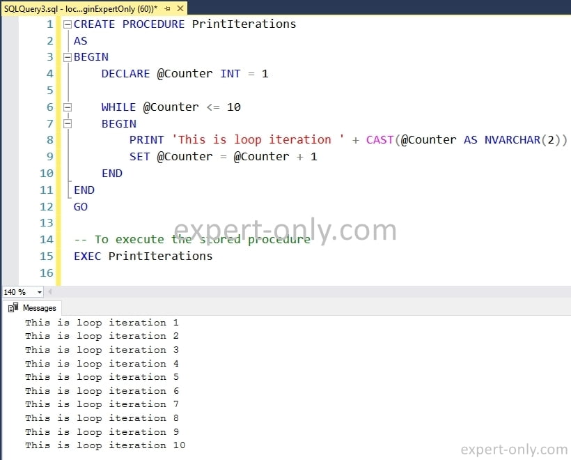 SQL Server stored procedures examples using a WHILE loop