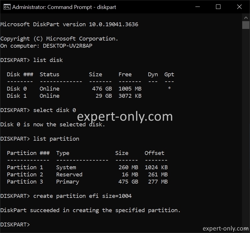 Use diskpart to create a bigger recovery partition to fix Windows Update error 0x80070643