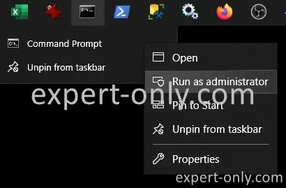 Open the Command prompt as administrator from the Windows taskbar
